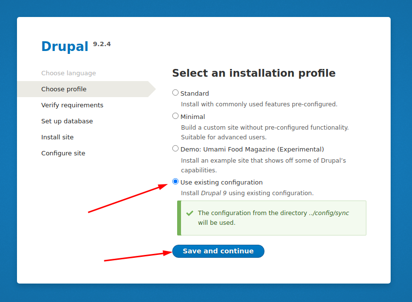Drupal installation choose profile