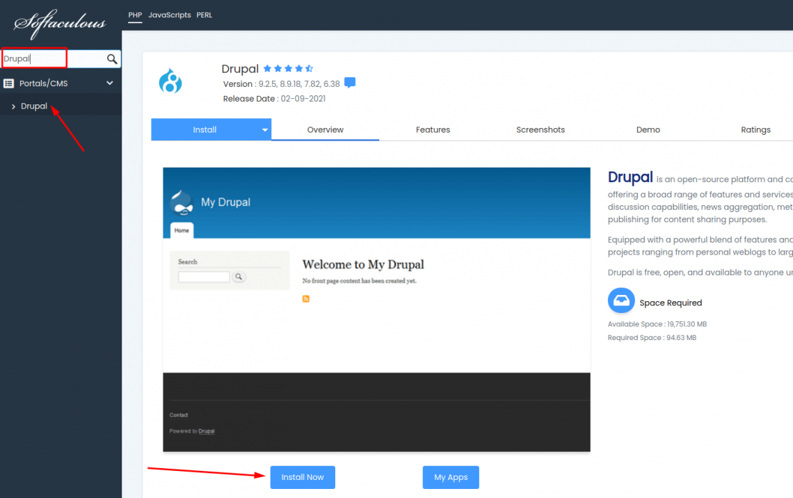 Drupal Cpanel installation Step 2