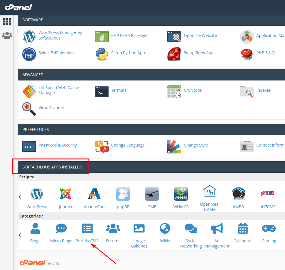 Cpanel Softaculous Drupal Installation Start Point